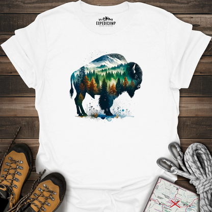 Double Exposure Bison Forest T-Shirt