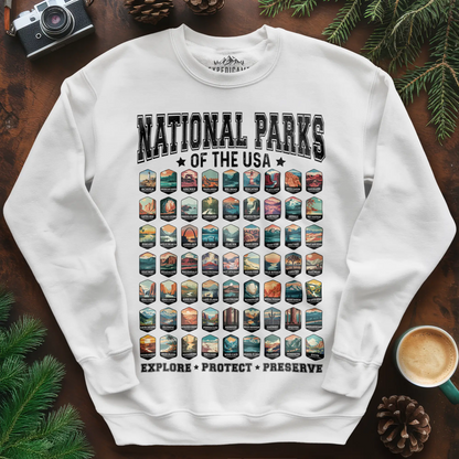 63 National Parks of the USA Sweatshirt | Explore, Protect, Preserve