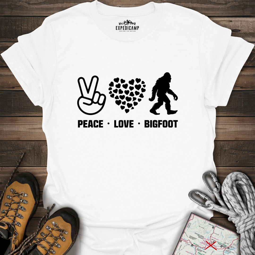 Peace Love Bigfoot T-Shirt