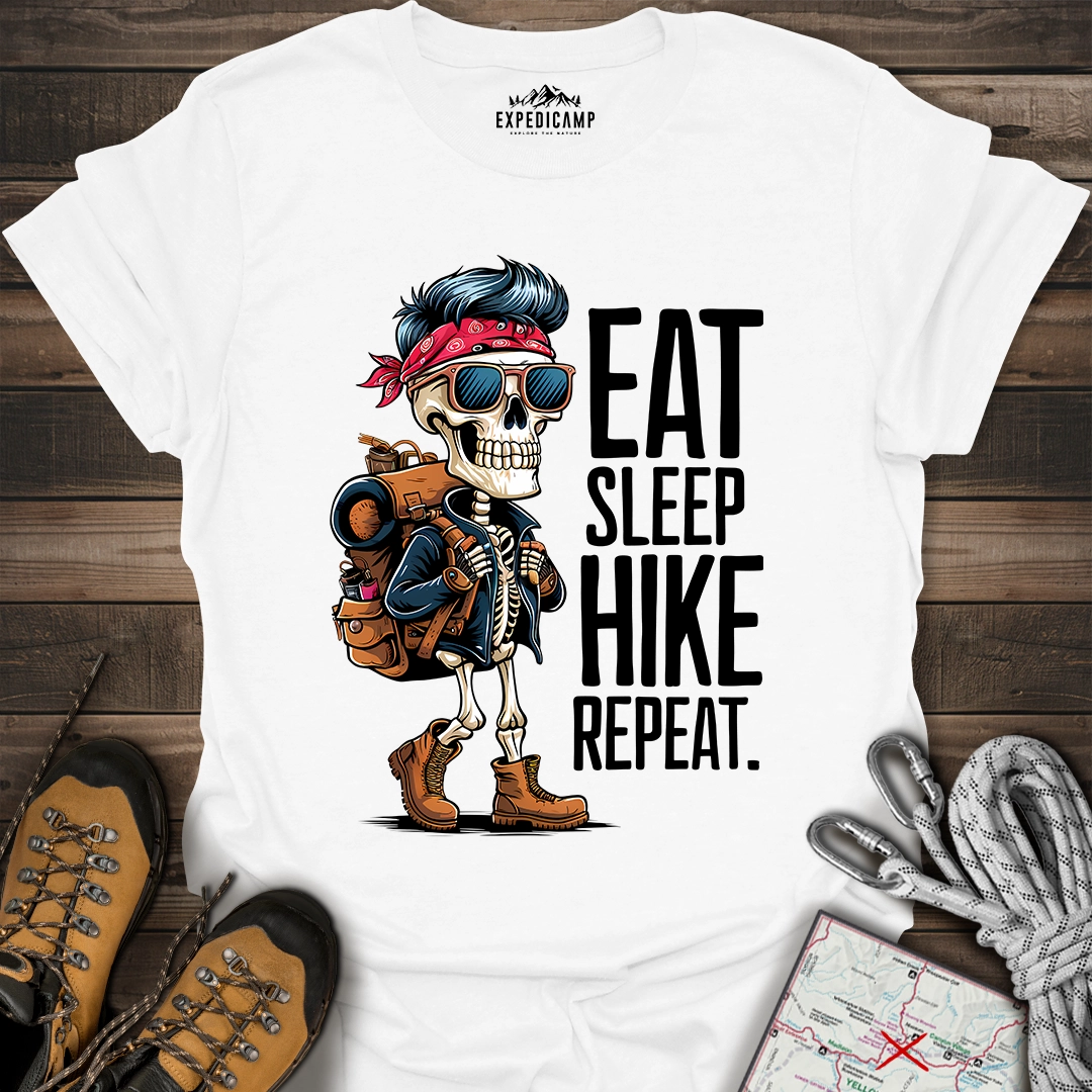 Eat Sleep Hike Repeat Skeleton T-Shirt