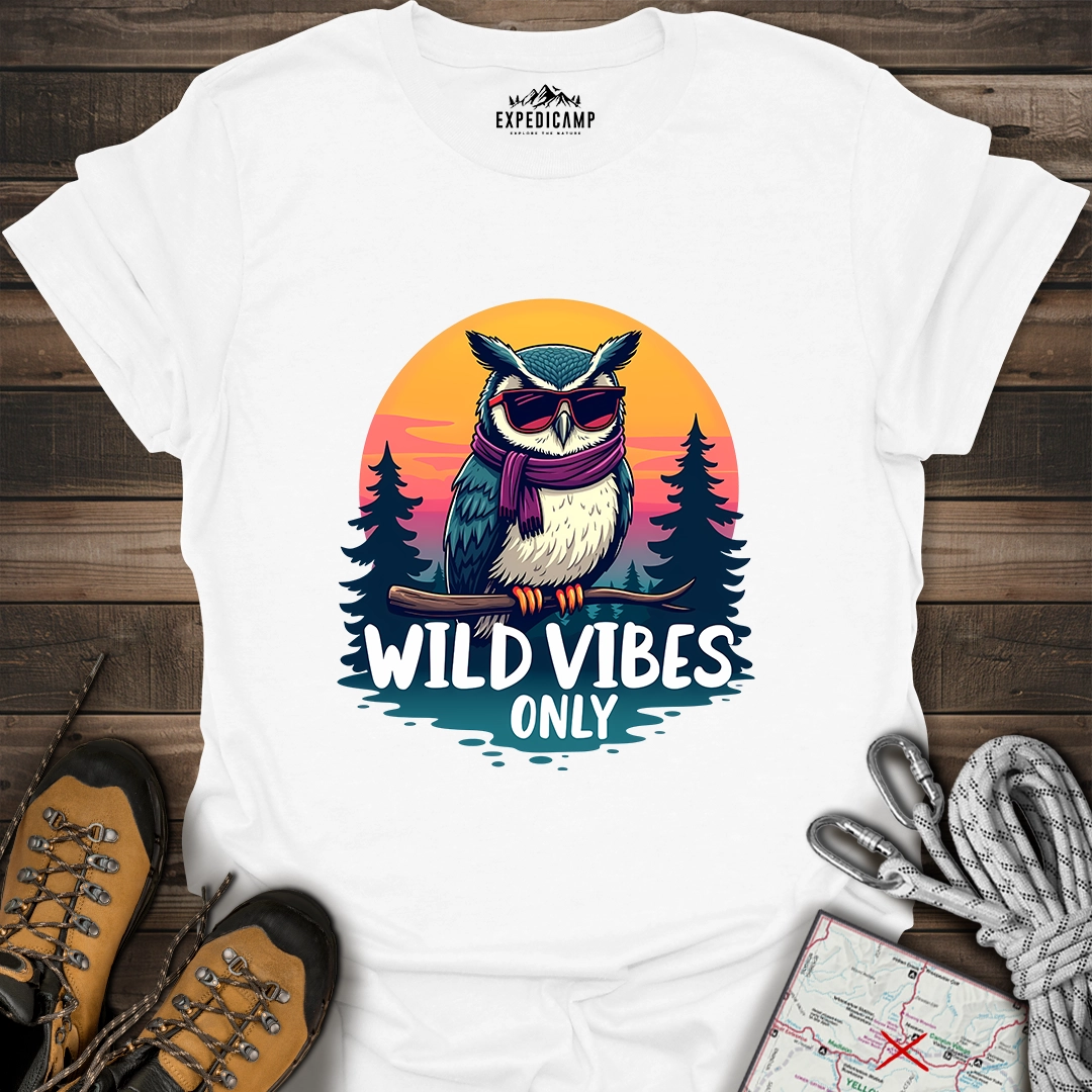 Wild Vibes Only Owl T-Shirt – Fun Adventure & Camping