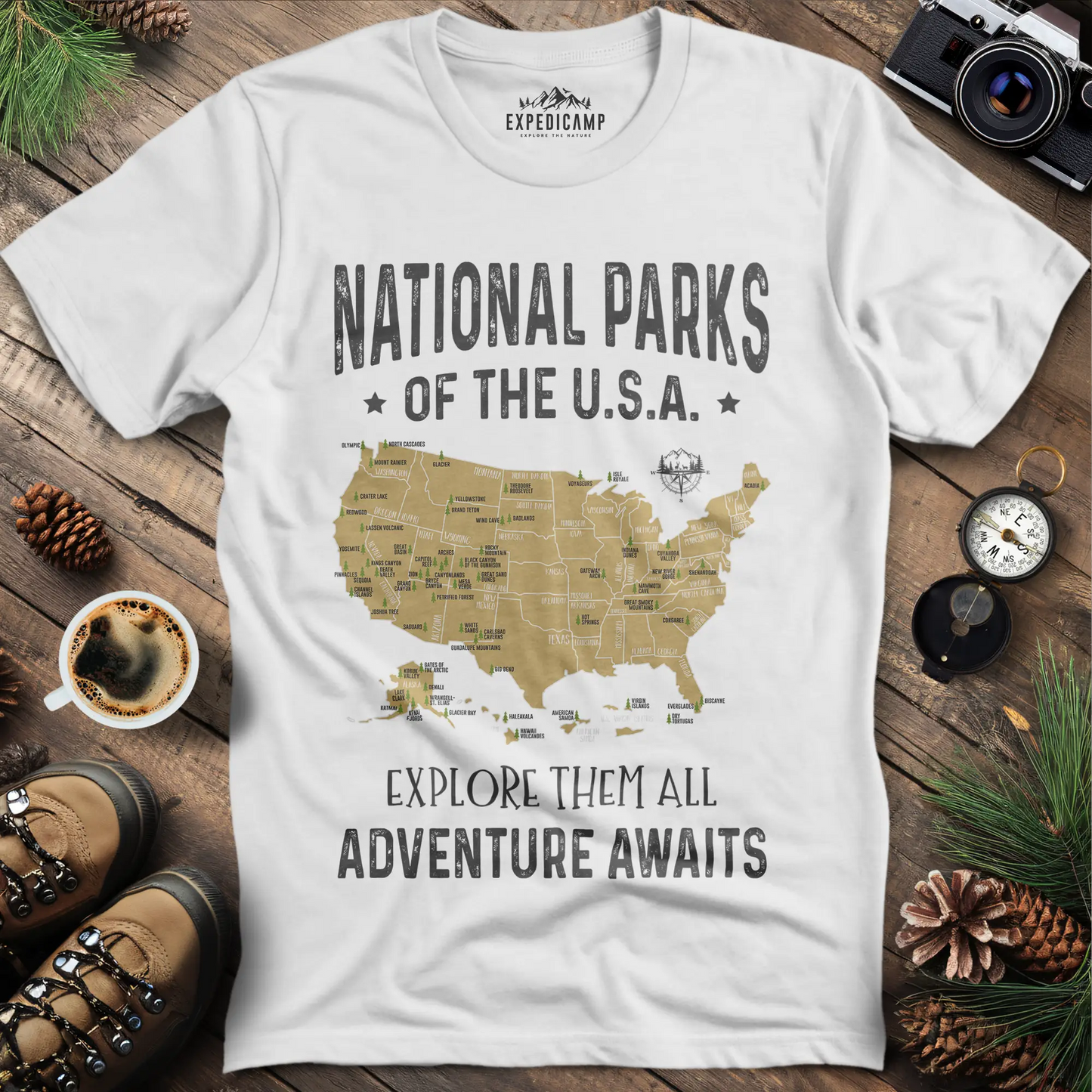 63 National Parks Of The USA Map T-Shirt