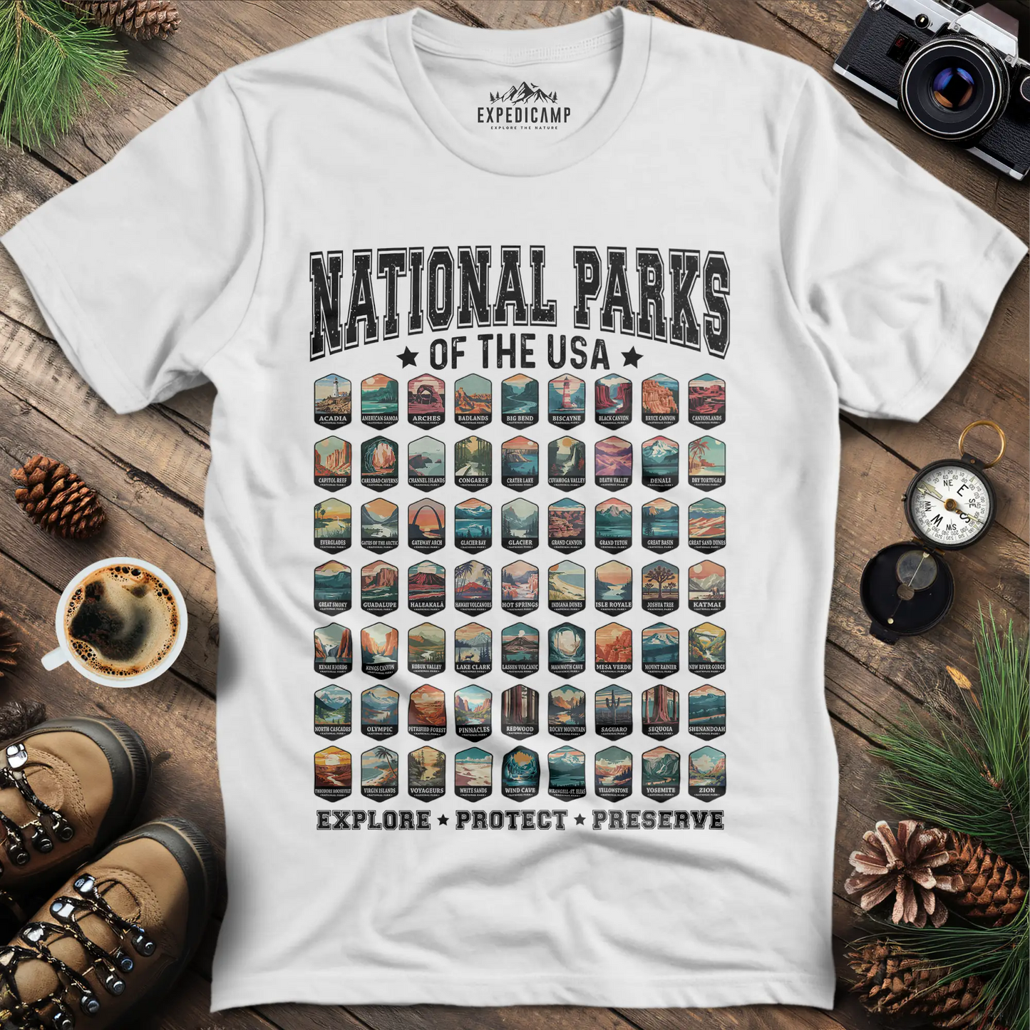 63 National Parks of the USA T-Shirt | Explore, Protect, Preserve