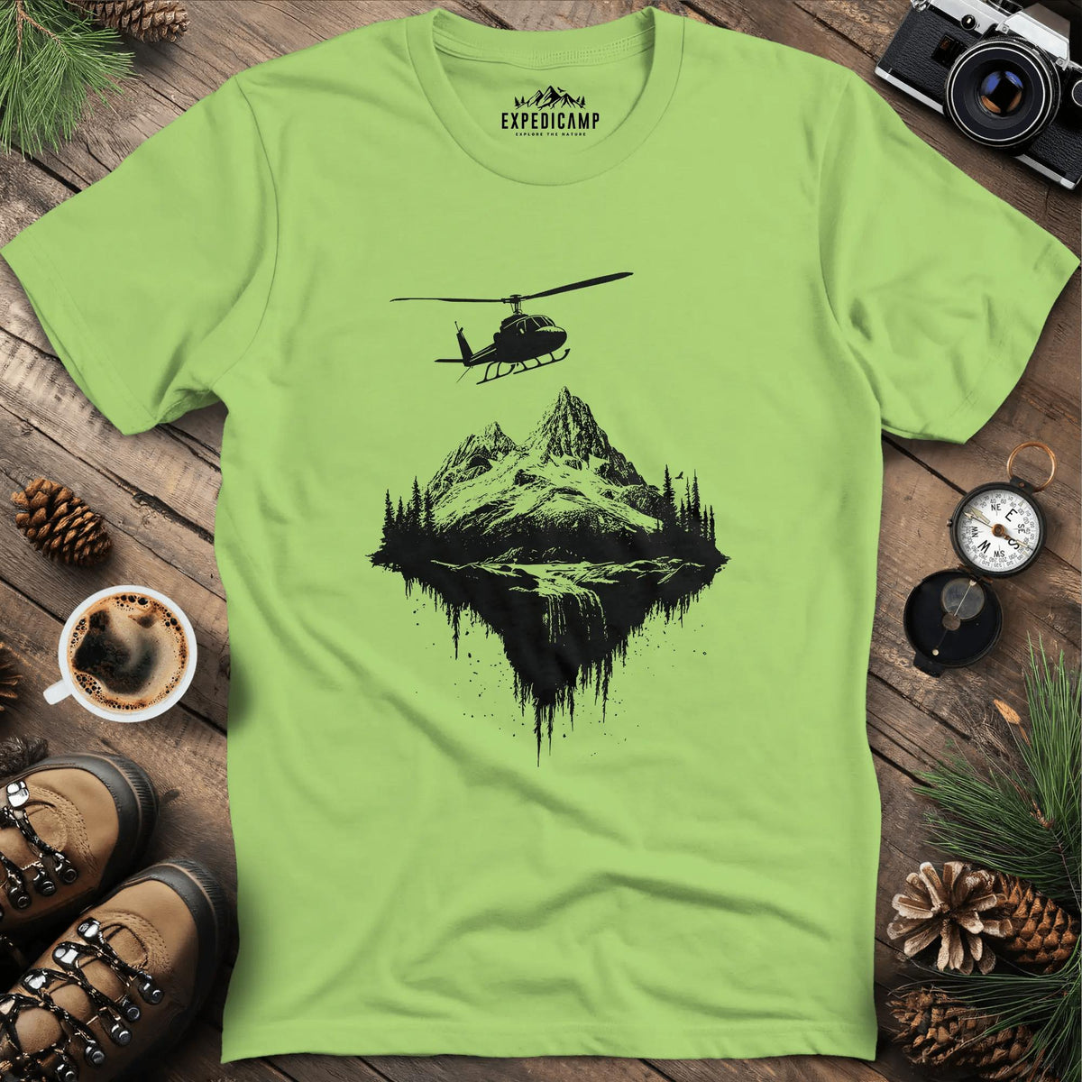 Adventure Helicopter T-Shirt – Kiwi – Outdoor apparel for travel, hiking, camping, and nature lovers – ExpediCamp