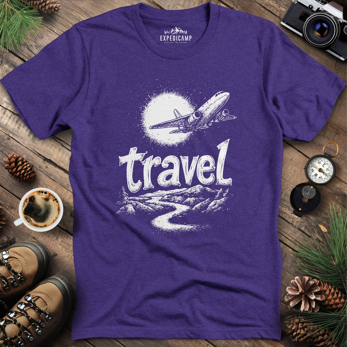 Adventure Travel Explorer T-Shirt – Heather Purple – Outdoor apparel for travel, hiking, camping, and nature lovers – ExpediCamp