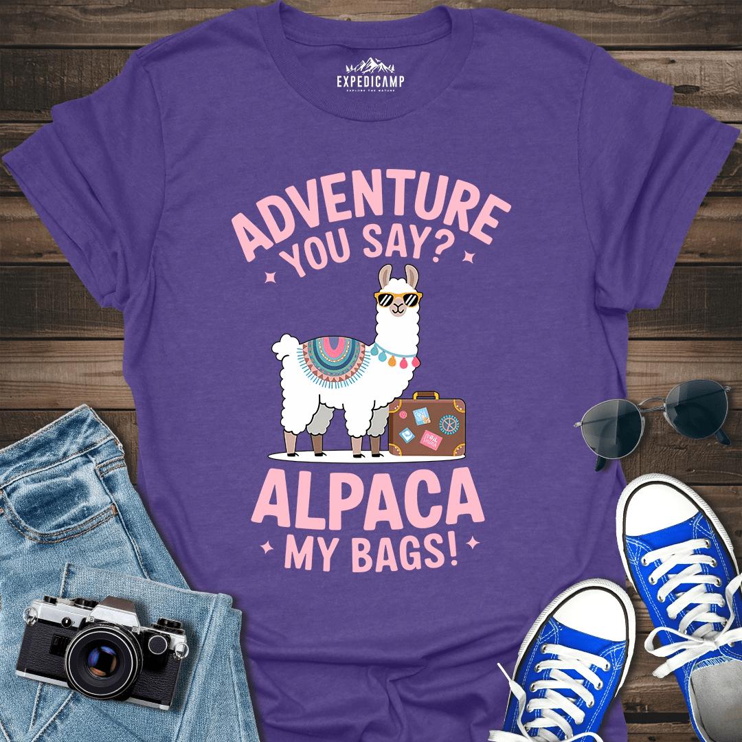Adventure You Say I'll Pack My Bags T-Shirt – Heather Purple – Outdoor apparel for travel, hiking, camping, and nature lovers – ExpediCamp
