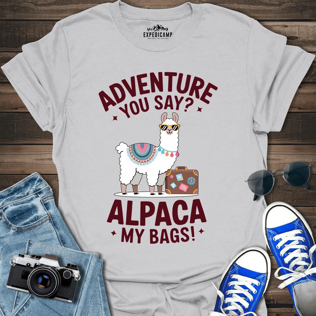 Adventure You Say I'll Pack My Bags T-Shirt – Ice Grey – Outdoor apparel for travel, hiking, camping, and nature lovers – ExpediCamp