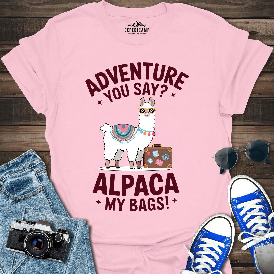 Adventure You Say I'll Pack My Bags T-Shirt – Light Pink – Outdoor apparel for travel, hiking, camping, and nature lovers – ExpediCamp