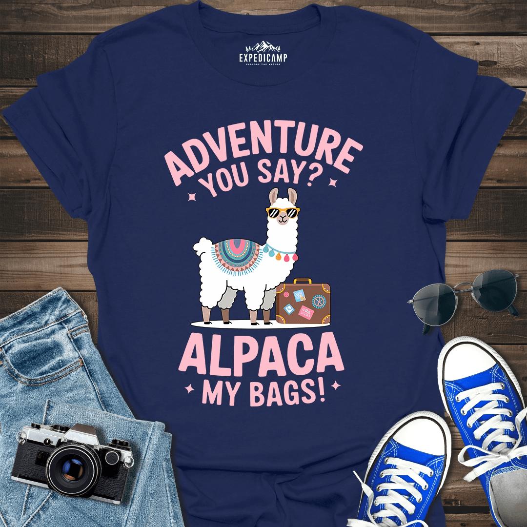 Adventure You Say I'll Pack My Bags T-Shirt – Navy – Outdoor apparel for travel, hiking, camping, and nature lovers – ExpediCamp
