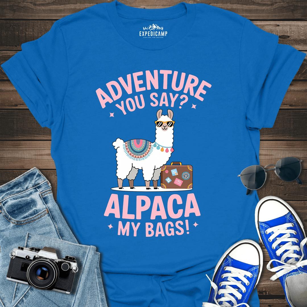 Adventure You Say I'll Pack My Bags T-Shirt – Royal – Outdoor apparel for travel, hiking, camping, and nature lovers – ExpediCamp