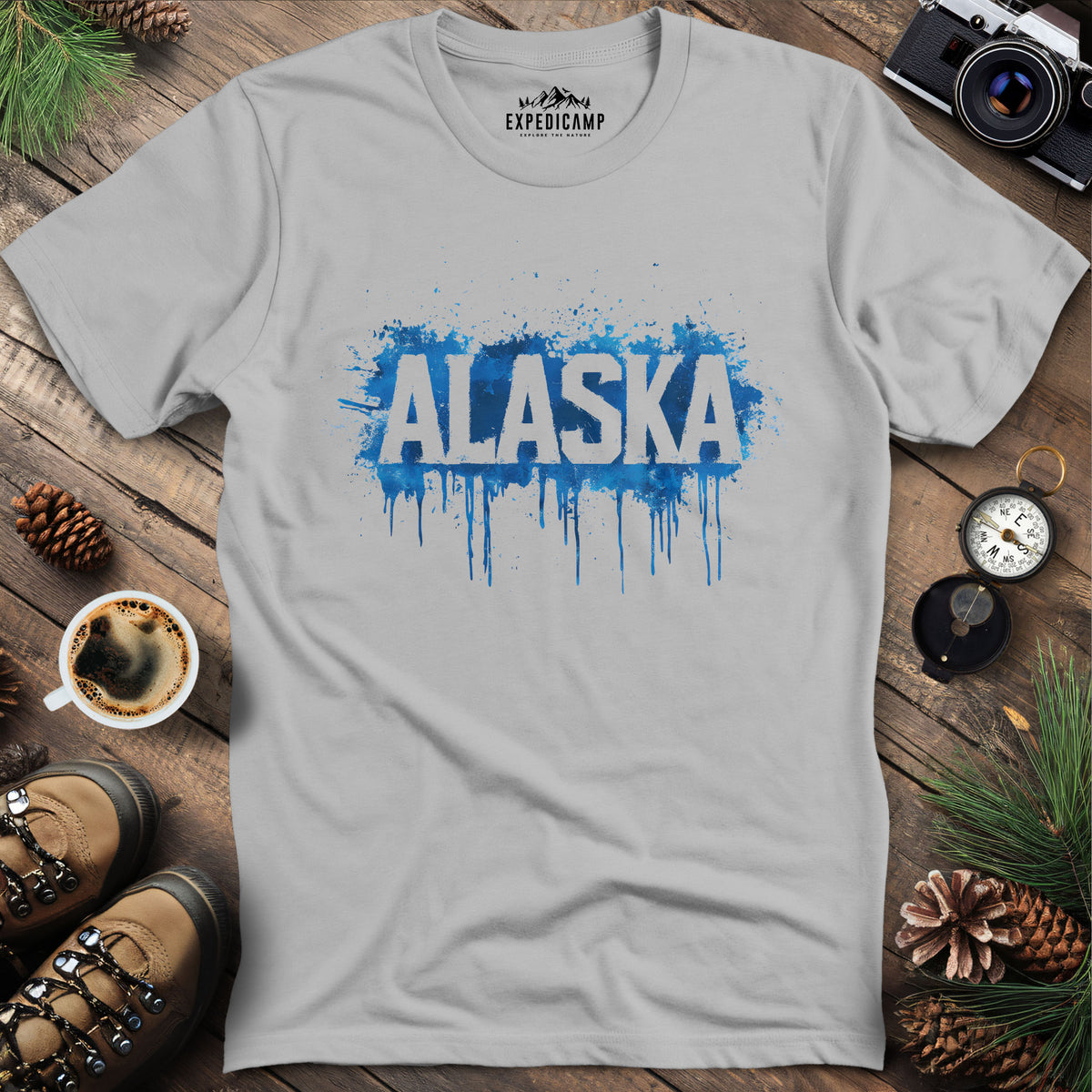 Alaska Travel Adventure T-Shirt – Ice Grey – Outdoor apparel for travel, hiking, camping, and nature lovers – ExpediCamp