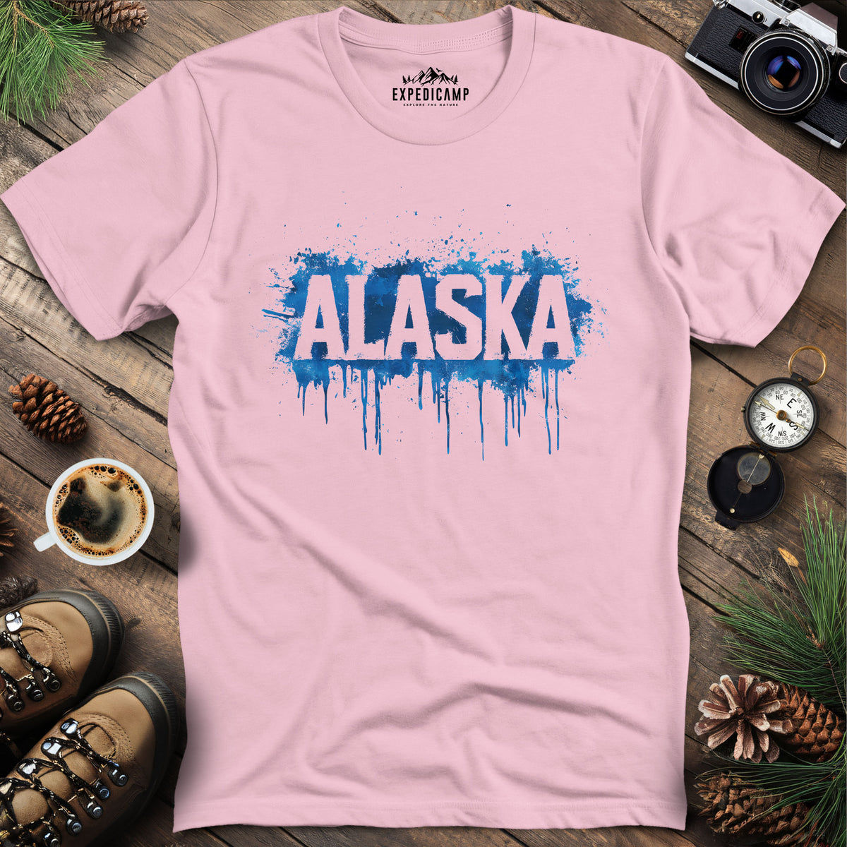 Alaska Travel Adventure T-Shirt – Light Pink – Outdoor apparel for travel, hiking, camping, and nature lovers – ExpediCamp