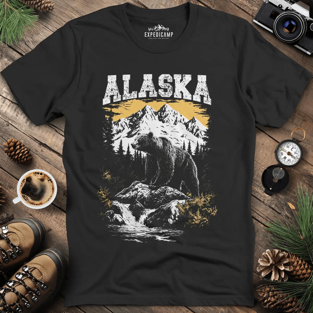 Alaska Grizzly Bear T-Shirt – Black – Outdoor apparel for travel, hiking, camping, and nature lovers – ExpediCamp