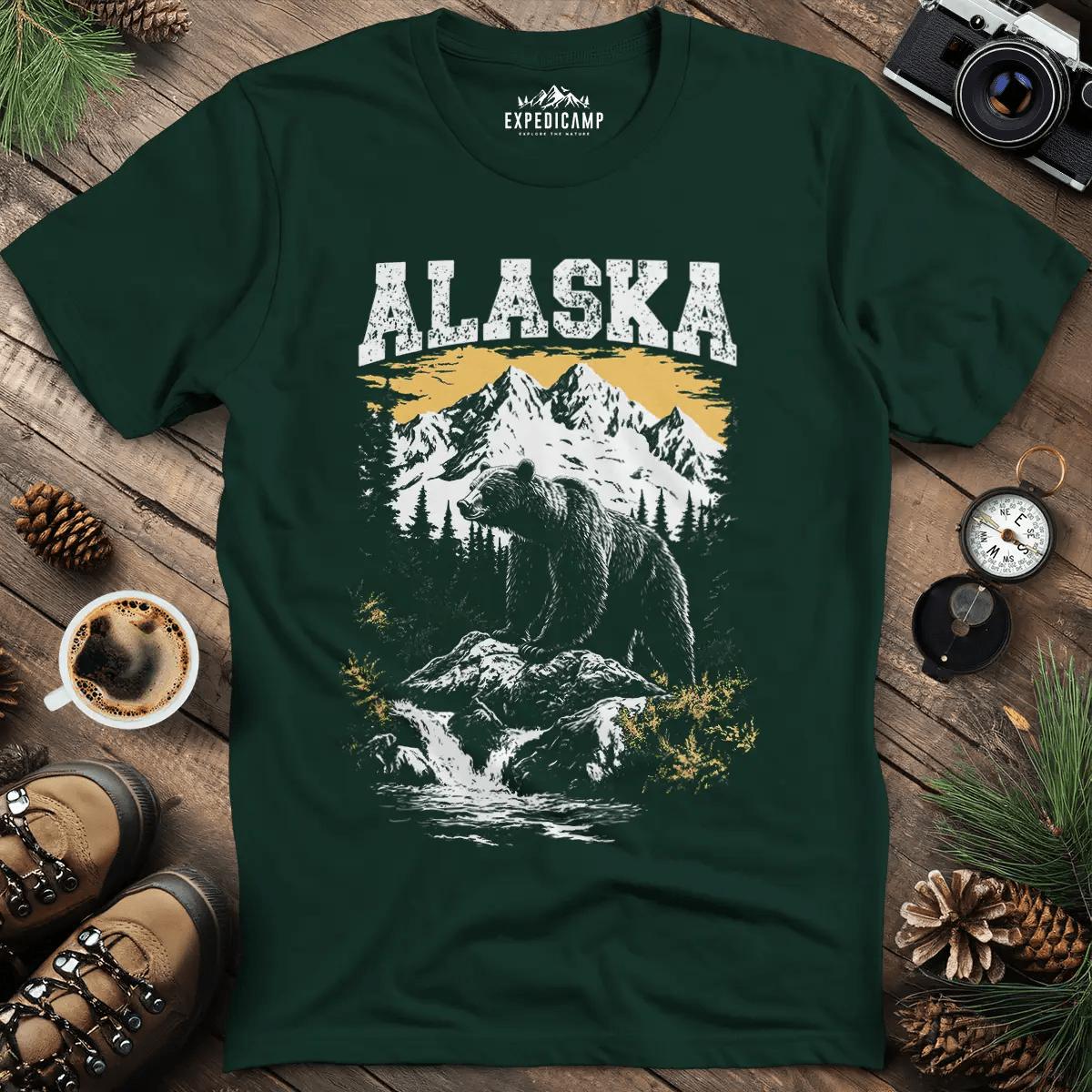 Alaska Grizzly Bear T-Shirt – Forest Green – Outdoor apparel for travel, hiking, camping, and nature lovers – ExpediCamp