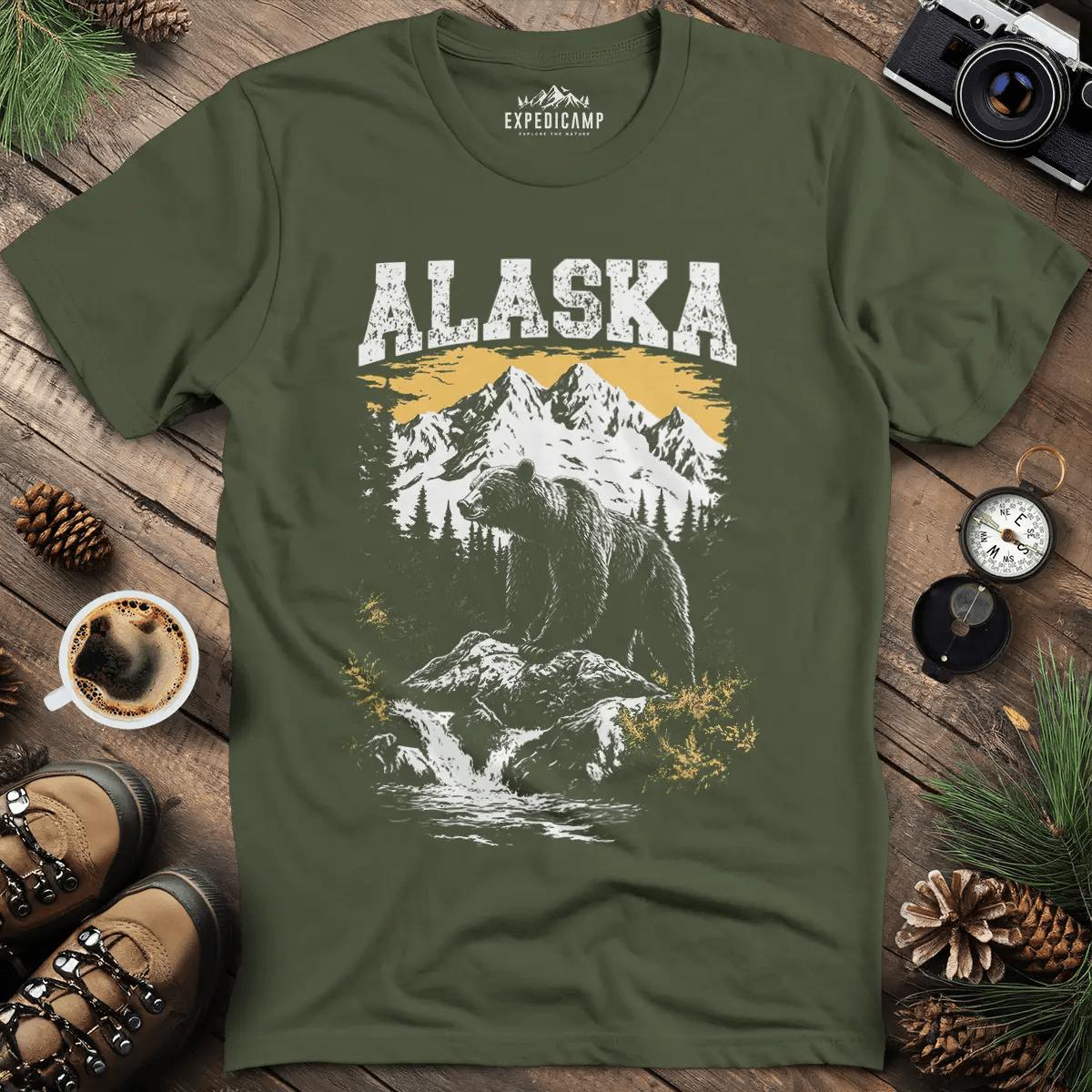 Alaska Grizzly Bear T-Shirt – Military Green – Outdoor apparel for travel, hiking, camping, and nature lovers – ExpediCamp