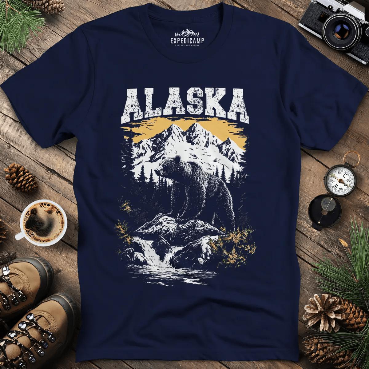 Alaska Grizzly Bear T-Shirt – Navy – Outdoor apparel for travel, hiking, camping, and nature lovers – ExpediCamp