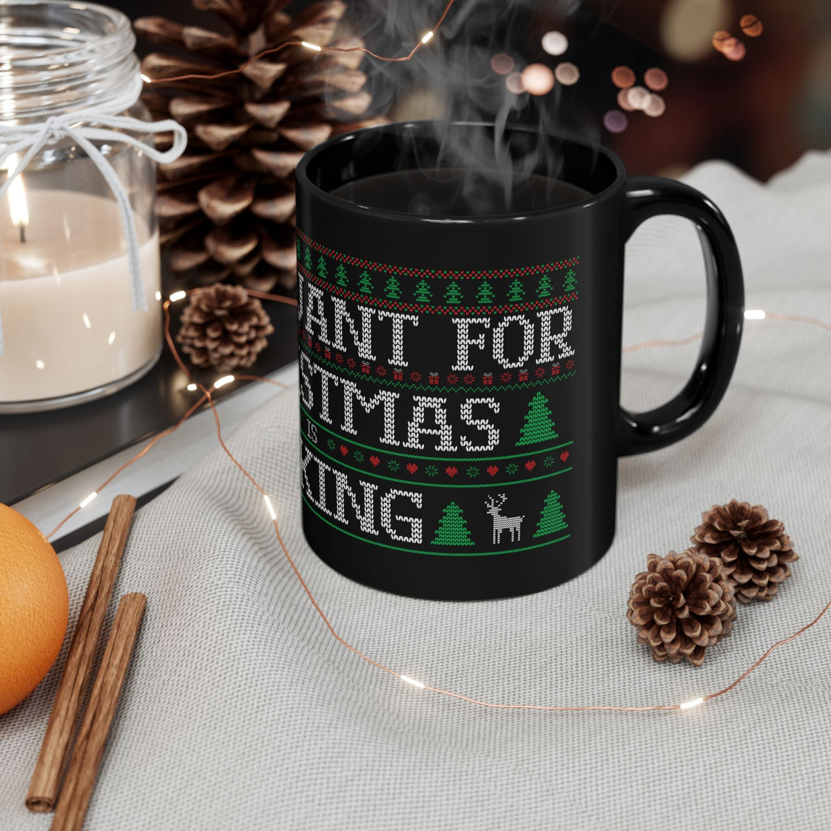 All I Want For Christmas Is Hiking Black Ceramic Mug – 11oz – Outdoor apparel for travel, hiking, camping, and nature lovers – ExpediCamp