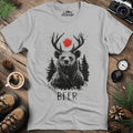 Antler Bear with Red Sun T-Shirt – Ice Grey – Outdoor apparel for travel, hiking, camping, and nature lovers – ExpediCamp