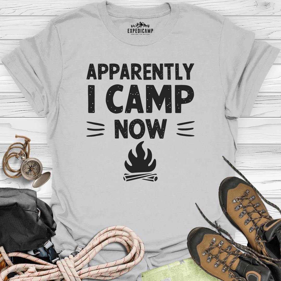 Apparently I Camp Now T-Shirt – Ice Grey – Outdoor apparel for travel, hiking, camping, and nature lovers – ExpediCamp