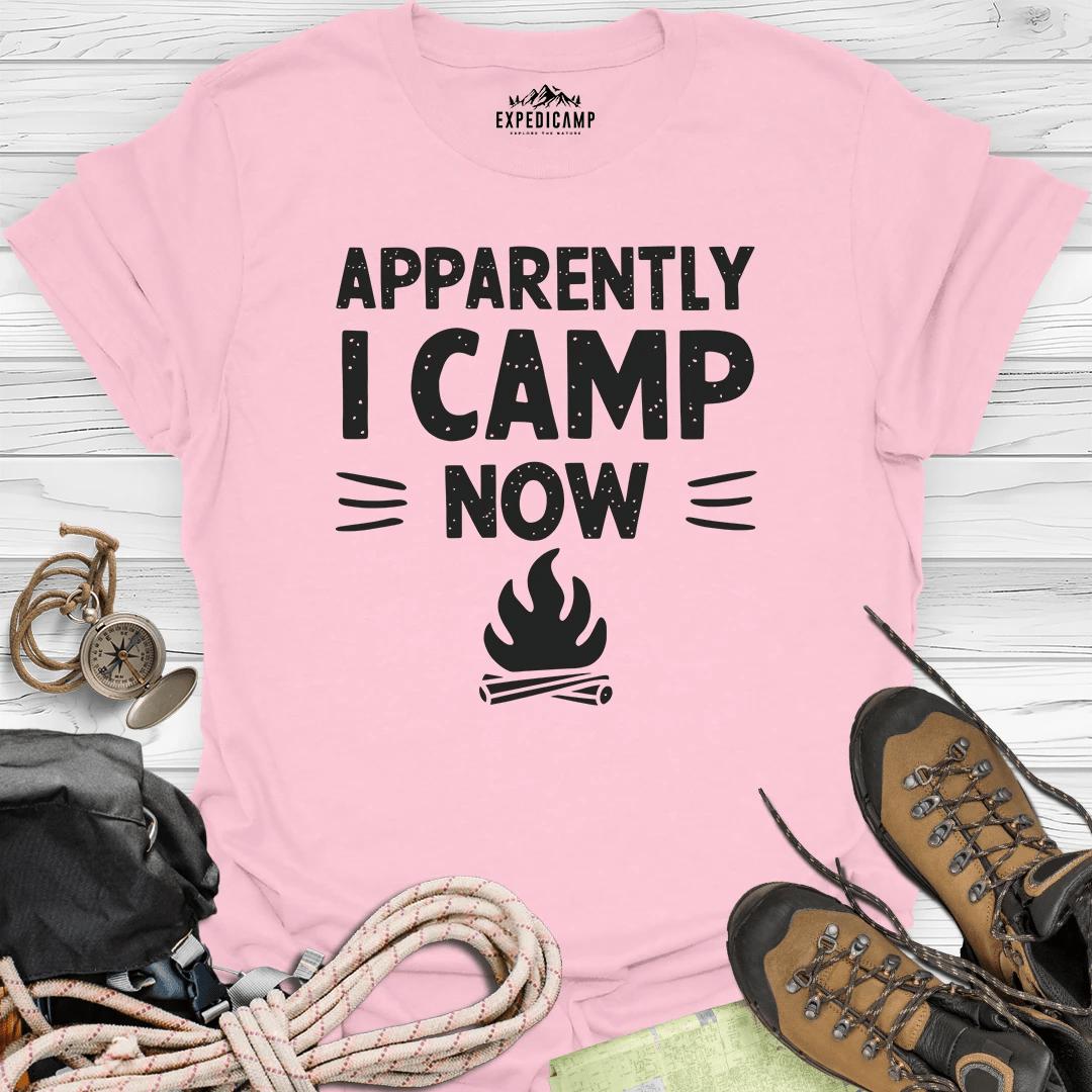 Apparently I Camp Now T-Shirt – Light Pink – Outdoor apparel for travel, hiking, camping, and nature lovers – ExpediCamp