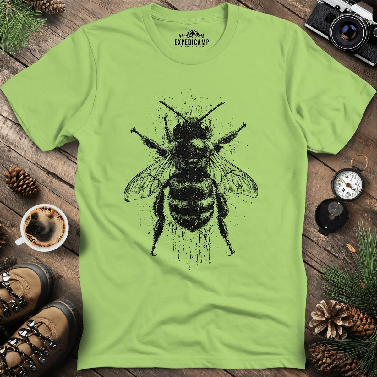 Artistic Bee T-Shirt – Kiwi – Outdoor apparel for travel, hiking, camping, and nature lovers – ExpediCamp