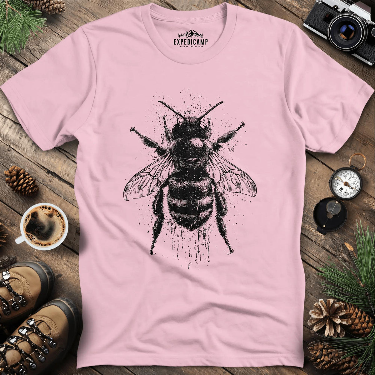 Artistic Bee T-Shirt – Light Pink – Outdoor apparel for travel, hiking, camping, and nature lovers – ExpediCamp