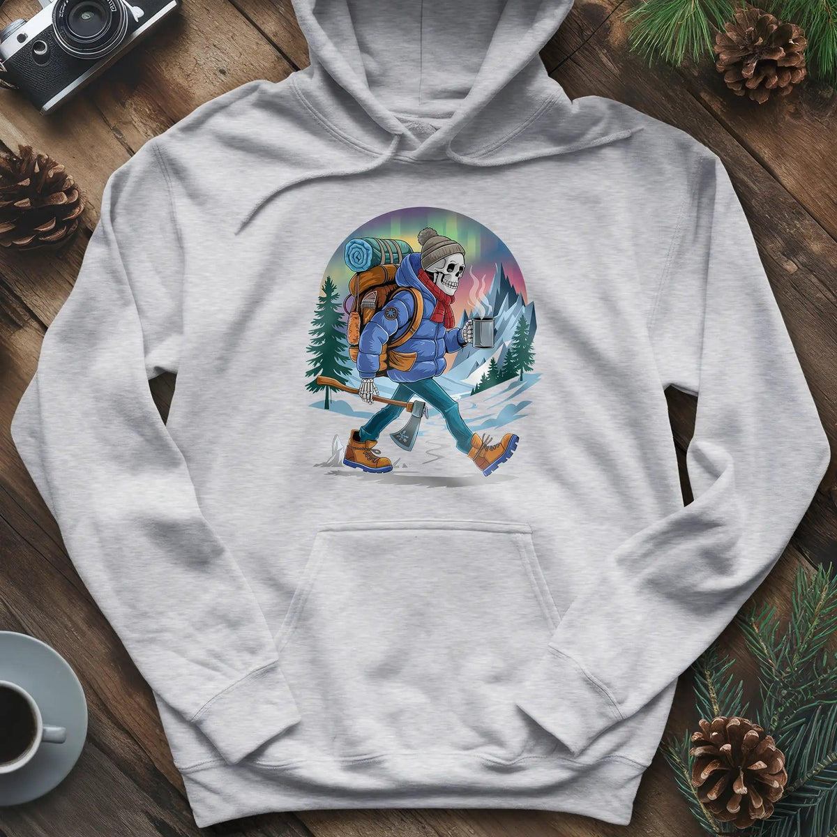 Aurora Skeleton Hiker Hoodie – Ash – Outdoor apparel for travel, hiking, camping, and nature lovers – ExpediCamp