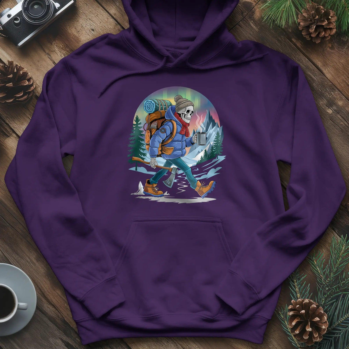 Aurora Skeleton Hiker Hoodie – Purple – Outdoor apparel for travel, hiking, camping, and nature lovers – ExpediCamp