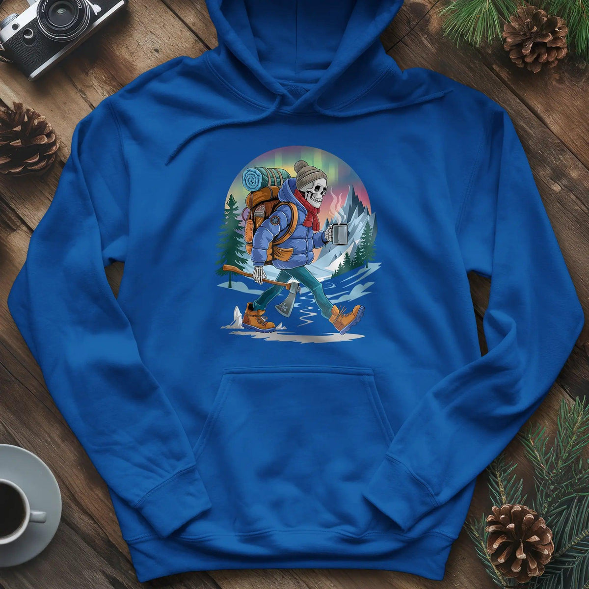 Aurora Skeleton Hiker Hoodie – Royal – Outdoor apparel for travel, hiking, camping, and nature lovers – ExpediCamp