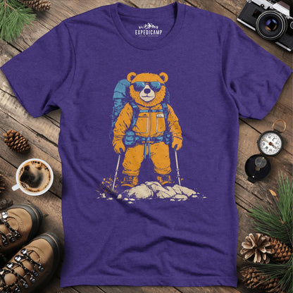 Backpacking Bear T-Shirt – Cool Hiking Bear Adventure Design – Heather Purple – Outdoor apparel for travel, hiking, camping, and nature lovers – ExpediCamp
