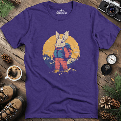 Backpacking Bunny T-Shirt – Cute Rabbit on an Outdoor Adventure – Heather Purple – Outdoor apparel for travel, hiking, camping, and nature lovers – ExpediCamp