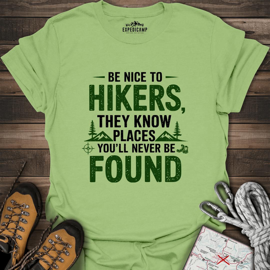 Be Nice To Hikers T-Shirt – Kiwi – Outdoor apparel for travel, hiking, camping, and nature lovers – ExpediCamp