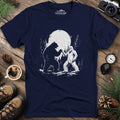 Bear and Bigfoot Dancing T-Shirt – Dancing Under the Moonlight Design – Navy – Outdoor apparel for travel, hiking, camping, and nature lovers – ExpediCamp