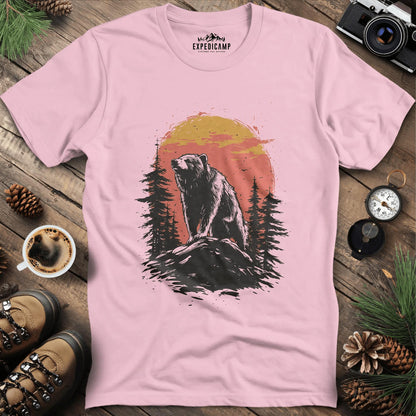 Bear at Sunset T-Shirt for Nature Enthusiasts – Light Pink – Outdoor apparel for travel, hiking, camping, and nature lovers – ExpediCamp