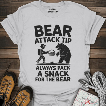 Bear Attack Tip Always Pack A Snack T-Shirt – Ice Grey – Outdoor apparel for travel, hiking, camping, and nature lovers – ExpediCamp