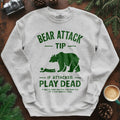 Bear Attack Tip Sweatshirt – Funny Wilderness Survival Sweatshirt – Ash – Outdoor apparel for travel, hiking, camping, and nature lovers – ExpediCamp