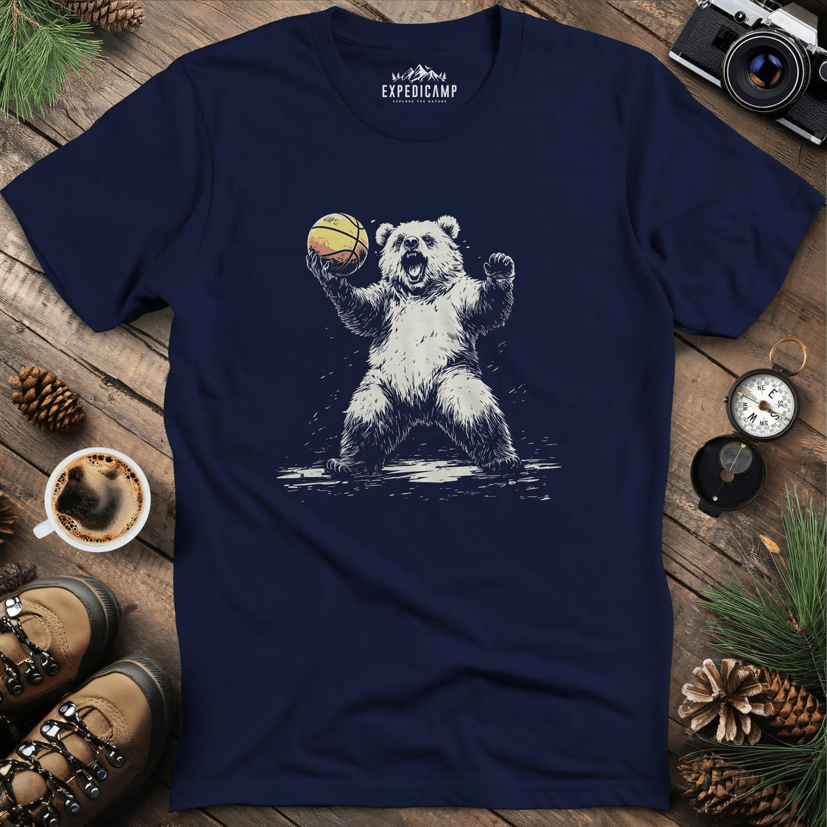 Bear Basketball T-Shirt – Navy – Outdoor apparel for travel, hiking, camping, and nature lovers – ExpediCamp