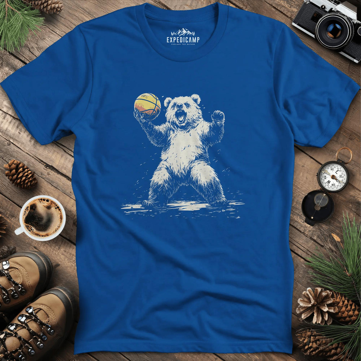 Bear Basketball T-Shirt – Royal – Outdoor apparel for travel, hiking, camping, and nature lovers – ExpediCamp