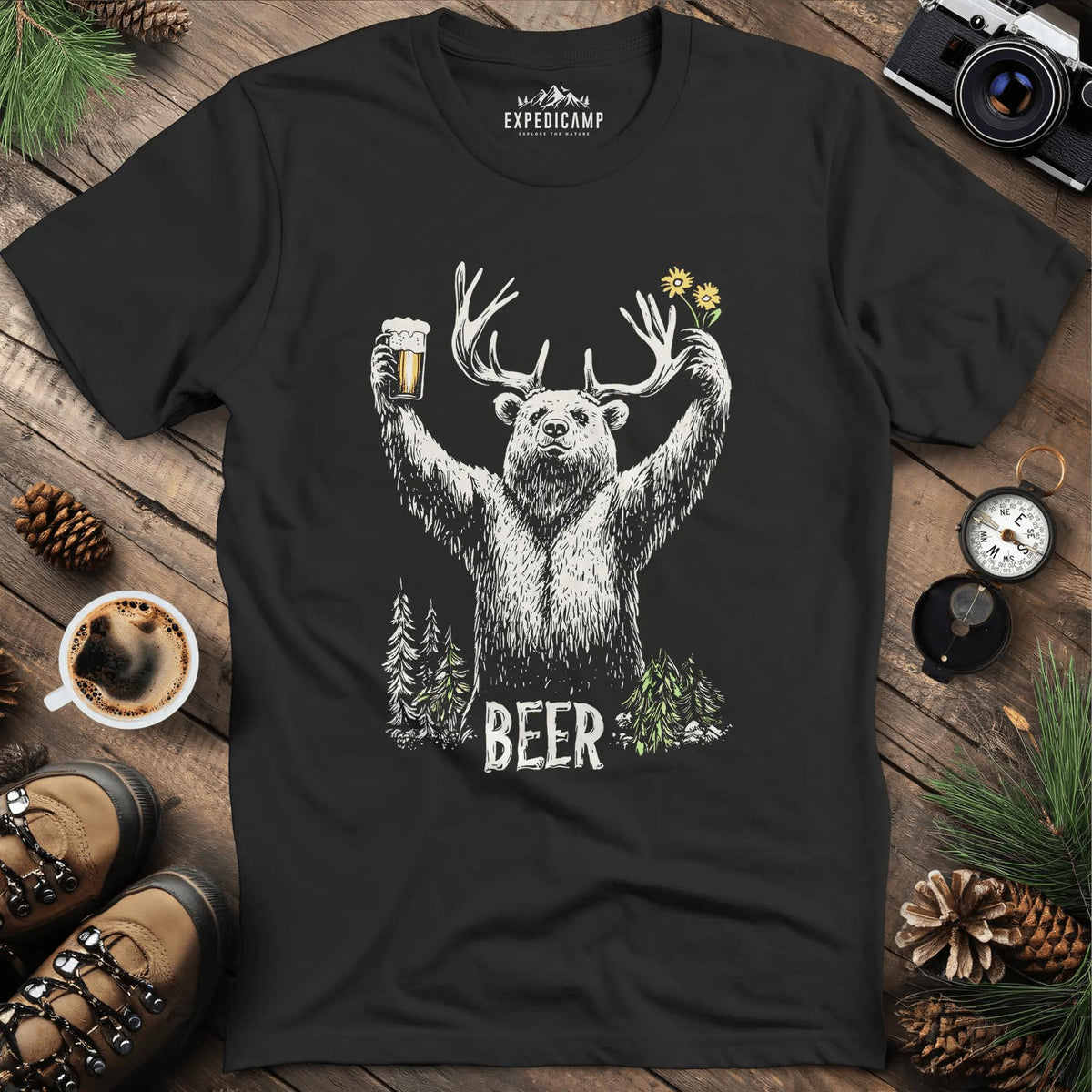 Bear Beer T-Shirt - Fun Outdoor Design – Black – Outdoor apparel for travel, hiking, camping, and nature lovers – ExpediCamp