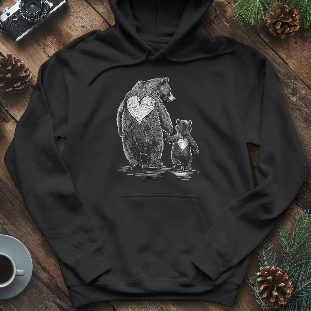 Bear Family Love Hoodie – Black – Outdoor apparel for travel, hiking, camping, and nature lovers – ExpediCamp