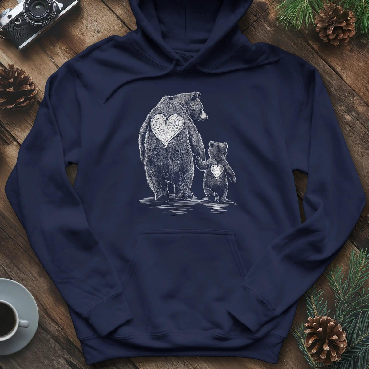Bear Family Love Hoodie – Navy – Outdoor apparel for travel, hiking, camping, and nature lovers – ExpediCamp
