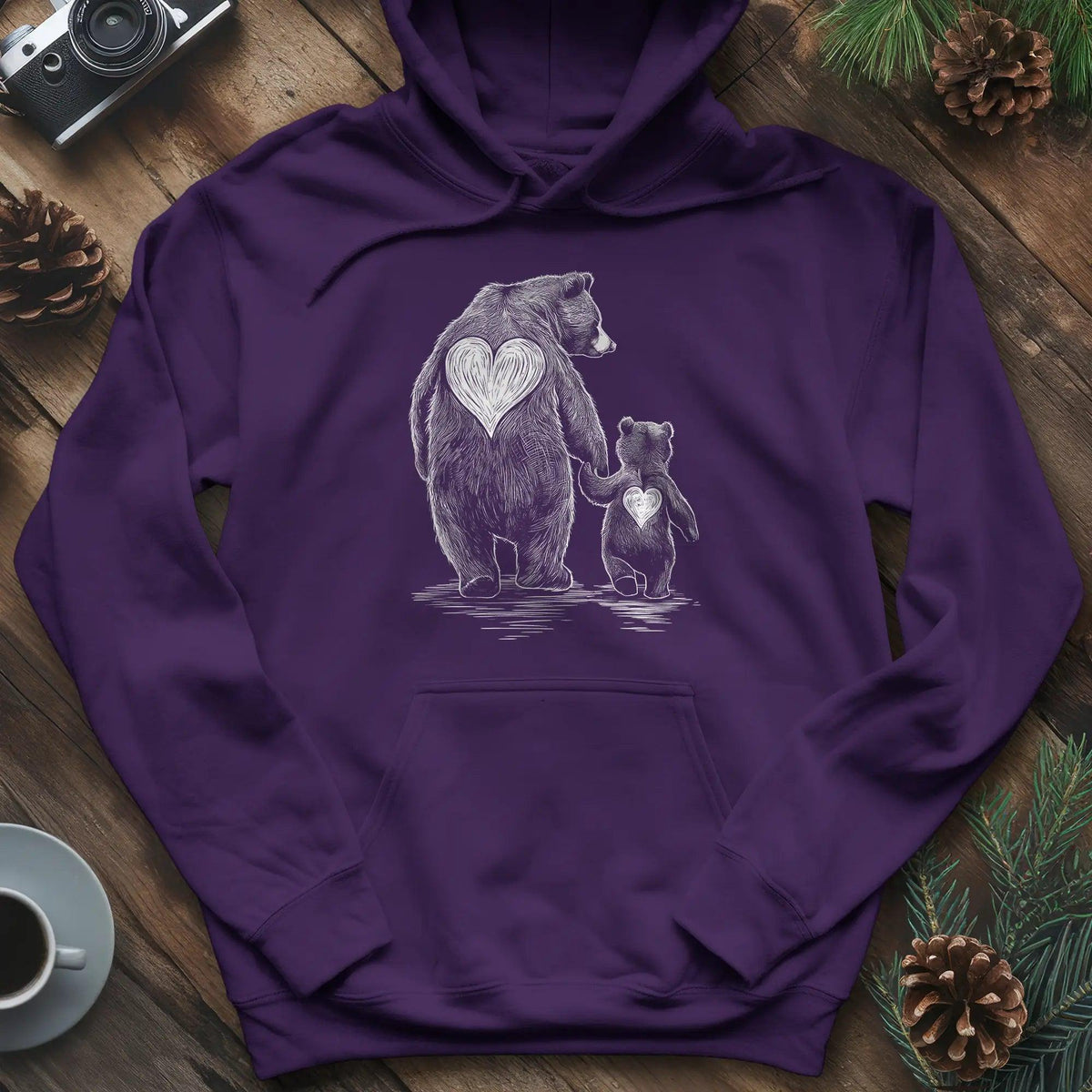 Bear Family Love Hoodie – Purple – Outdoor apparel for travel, hiking, camping, and nature lovers – ExpediCamp