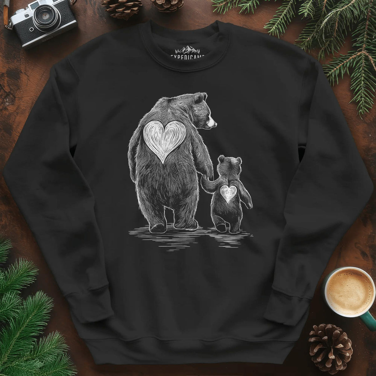 Bear Family Love Sweatshirt – Black – Outdoor apparel for travel, hiking, camping, and nature lovers – ExpediCamp