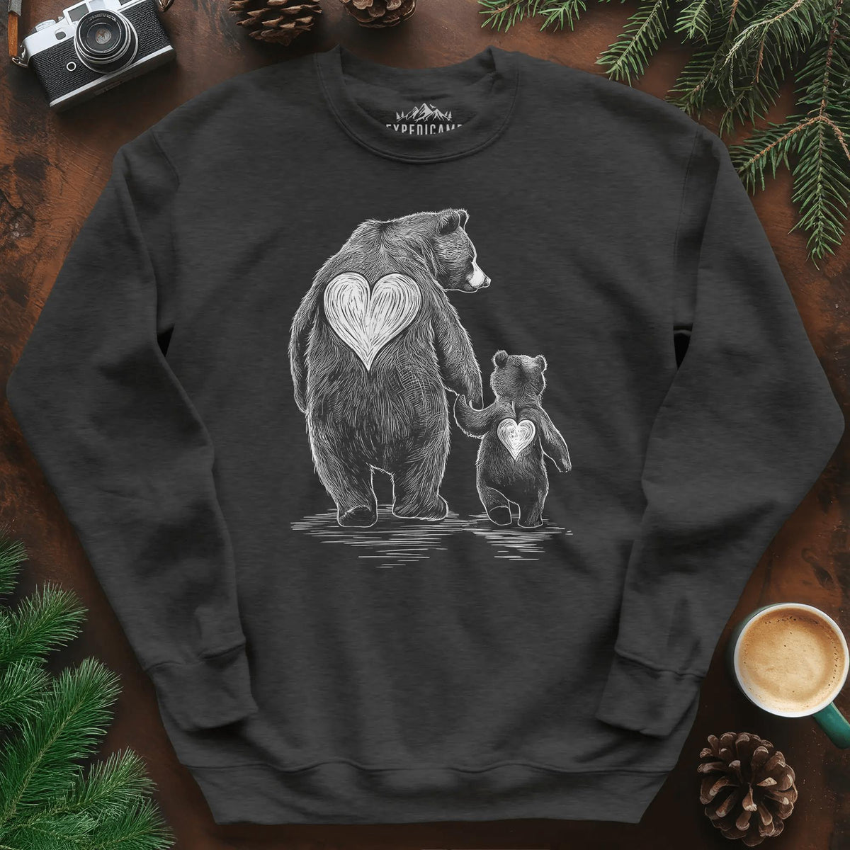 Bear Family Love Sweatshirt – Dark Heather – Outdoor apparel for travel, hiking, camping, and nature lovers – ExpediCamp
