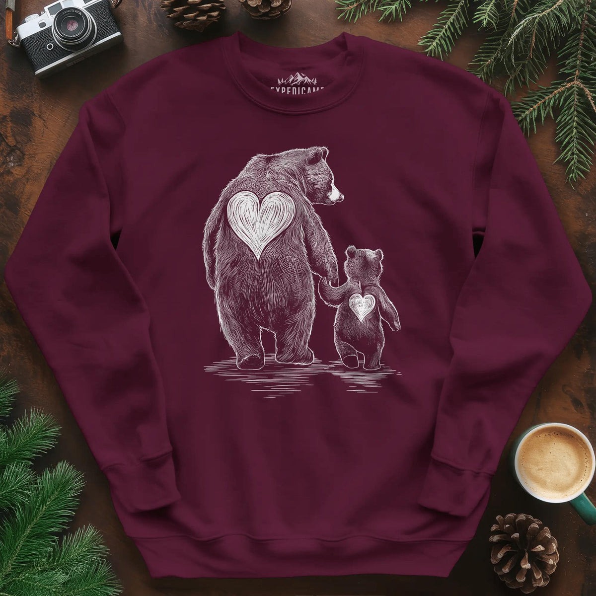 Bear Family Love Sweatshirt – Maroon – Outdoor apparel for travel, hiking, camping, and nature lovers – ExpediCamp