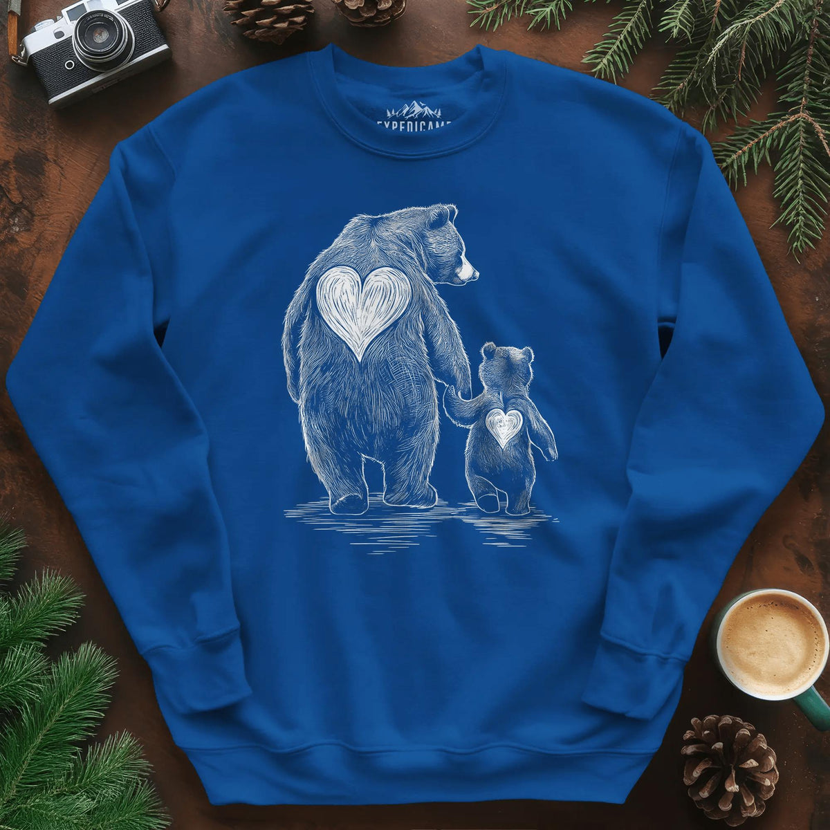 Bear Family Love Sweatshirt – Royal – Outdoor apparel for travel, hiking, camping, and nature lovers – ExpediCamp