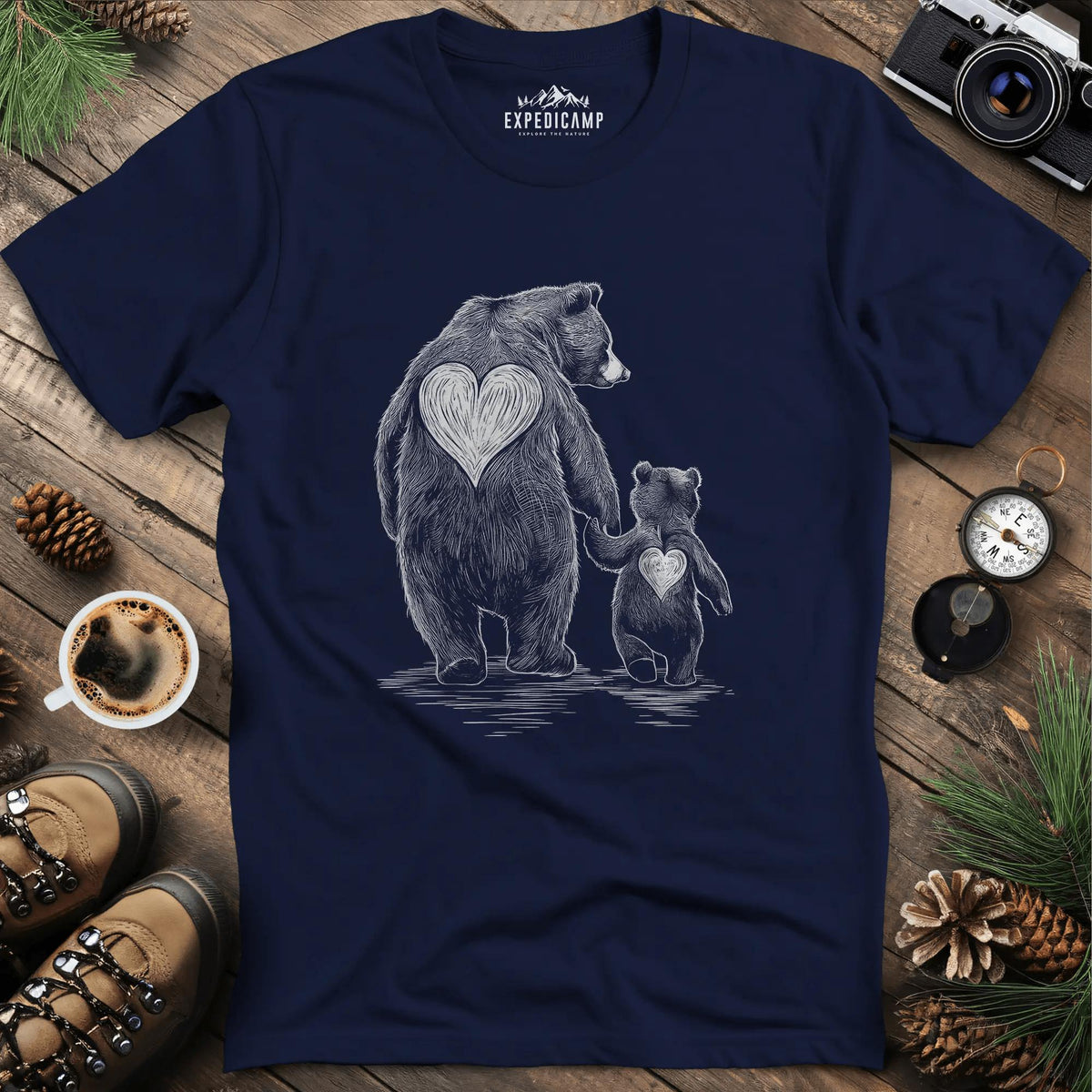 Bear Family Love T-Shirt – Navy – Outdoor apparel for travel, hiking, camping, and nature lovers – ExpediCamp