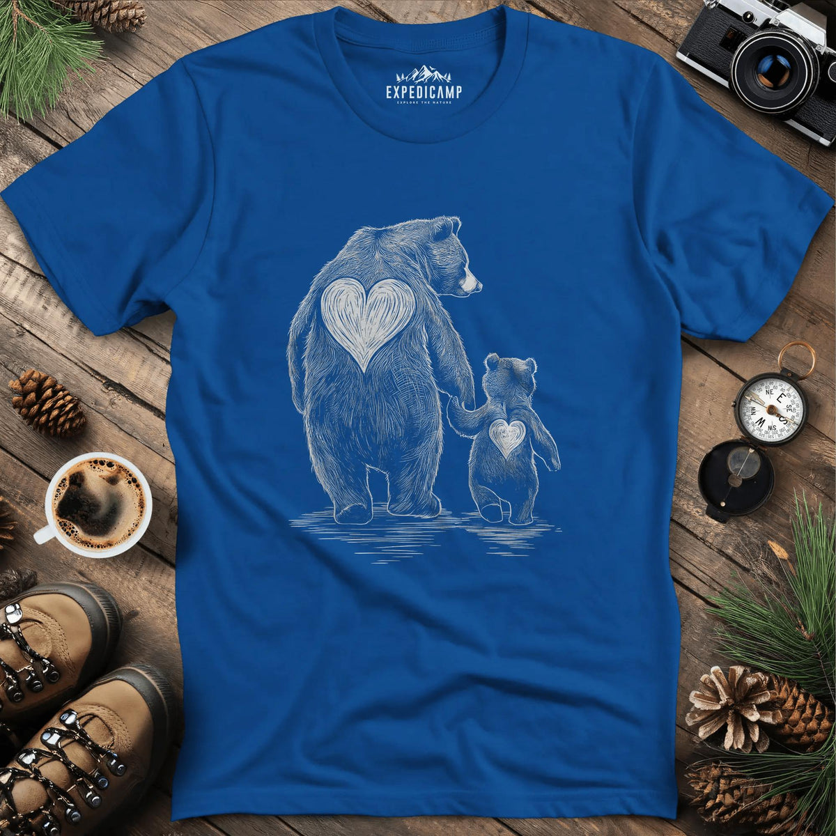 Bear Family Love T-Shirt – Royal – Outdoor apparel for travel, hiking, camping, and nature lovers – ExpediCamp
