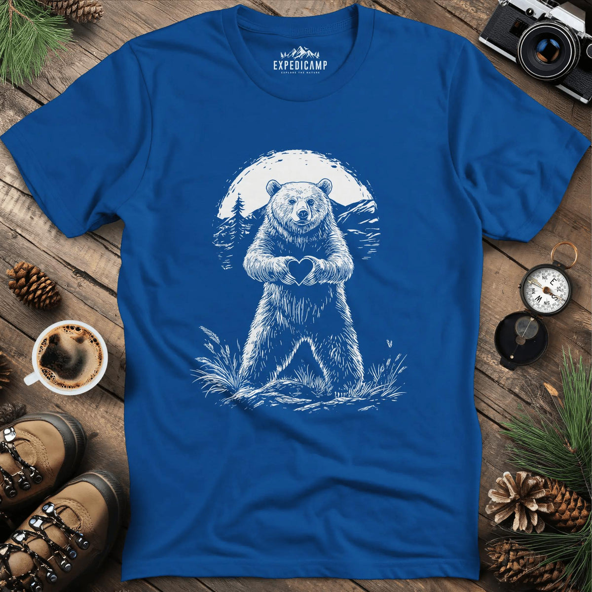 Bear Heart T-Shirt – Wilderness Love Design – Royal – Outdoor apparel for travel, hiking, camping, and nature lovers – ExpediCamp