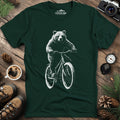 Bear on a Bike T-Shirt – Forest Green – Outdoor apparel for travel, hiking, camping, and nature lovers – ExpediCamp